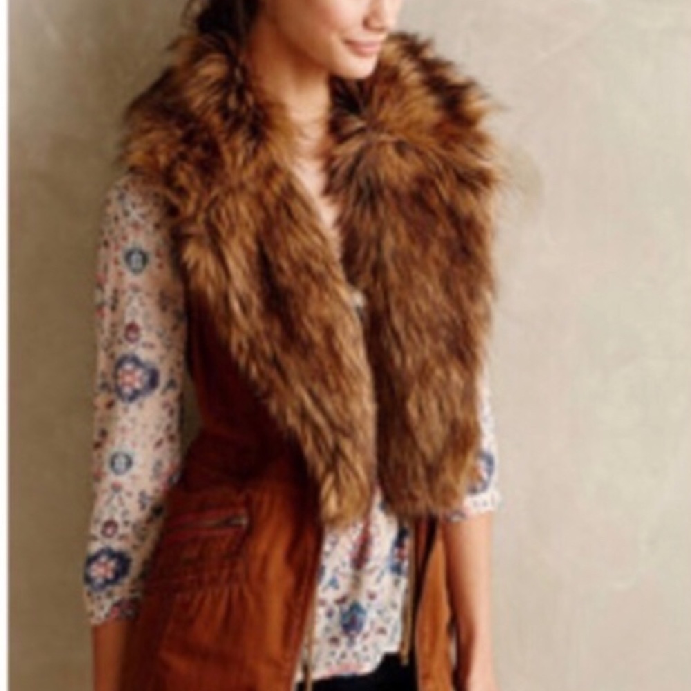 Anthropologie Faux-fur Shawl Vest